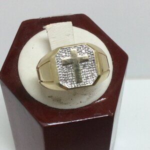 10K Yellow Real Solid Gold Man Cross Ring Band Size  10 1/2   3.60gr